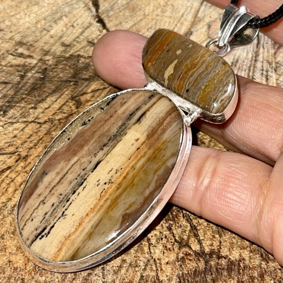 Large Dendritic Jasper Brown Patterned Pendant 3 1/4” - Picture 7 of 13